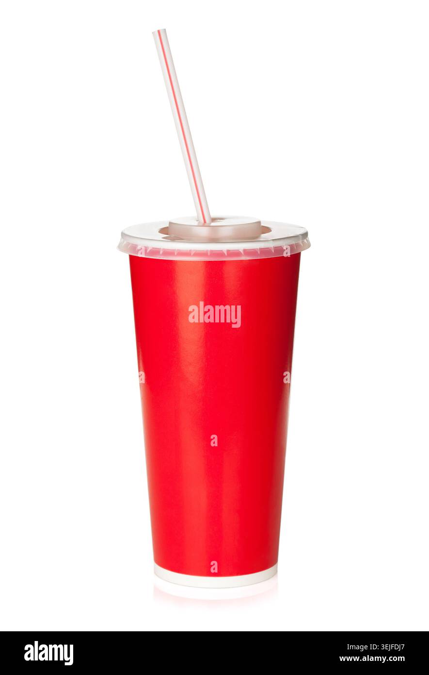 Red disposable cup with drinking straw Stock Photo