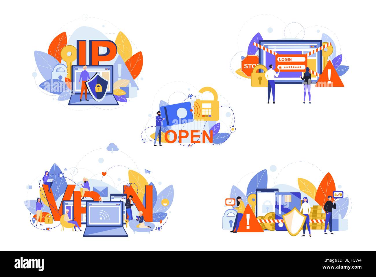 Cyber security, internet, vpn, ip, data protection set concept Stock Photo