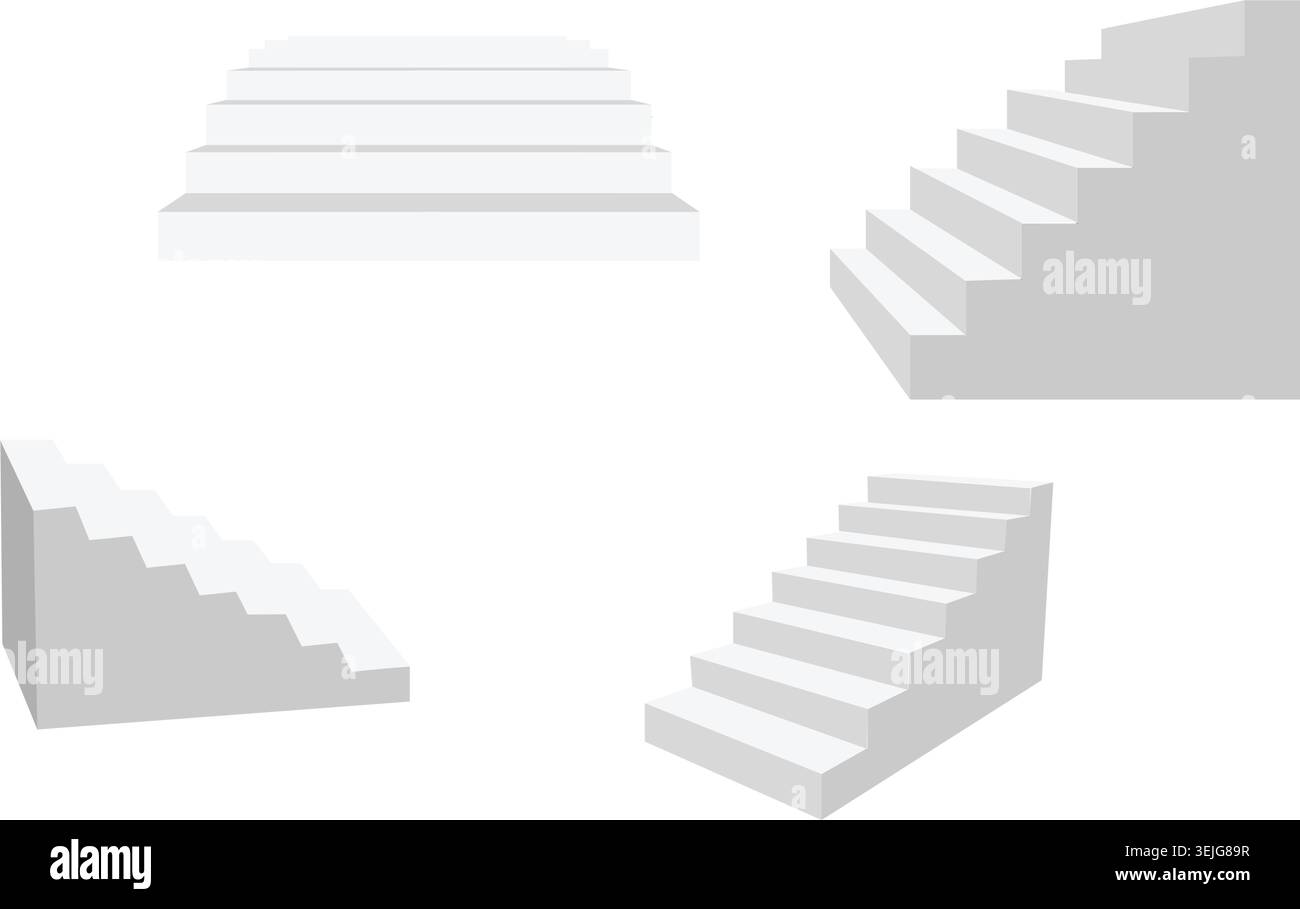 3D white isolated stair and ladder, architectural vector concept Stock Vector