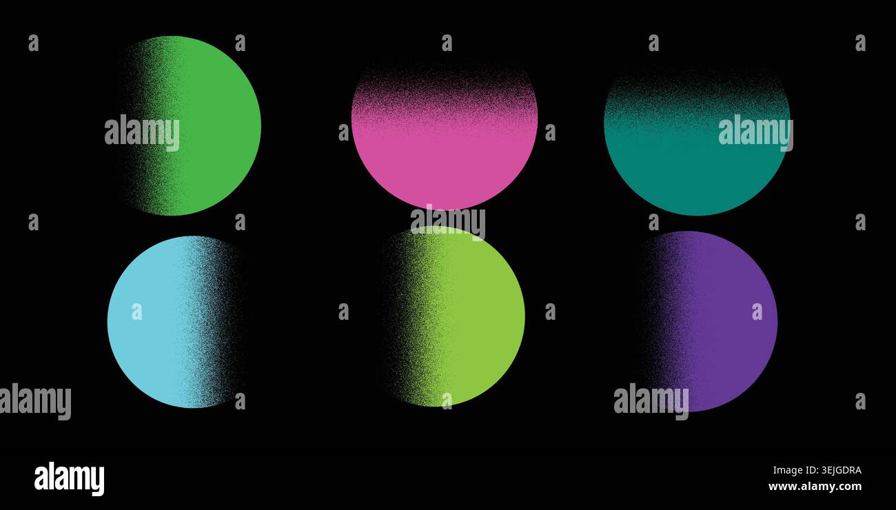 Vibrant colorful gradient circles on a black background composition Stock Vector