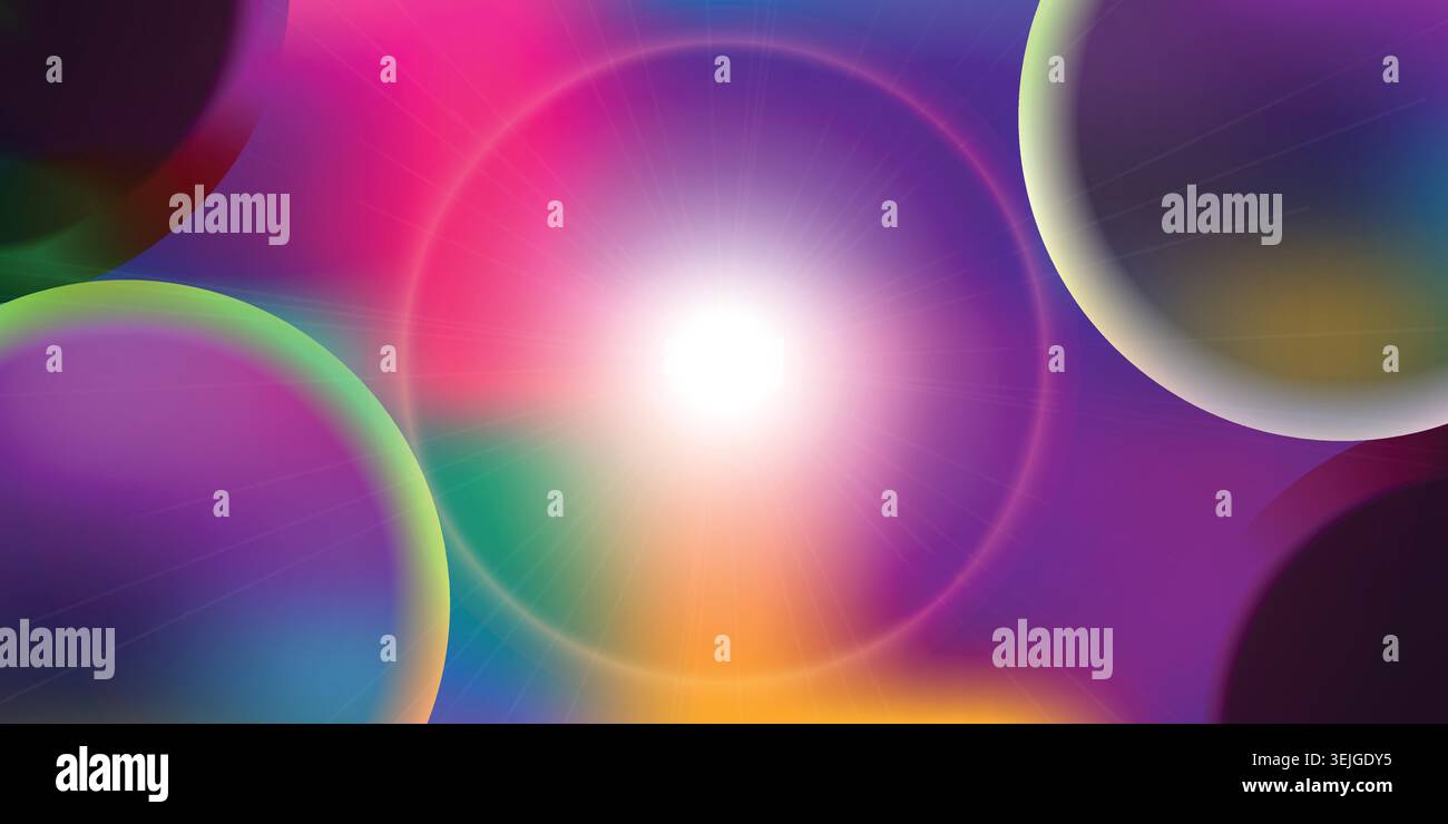 Vibrant multicolored abstract background with glowing circles and bright light Stock Vector