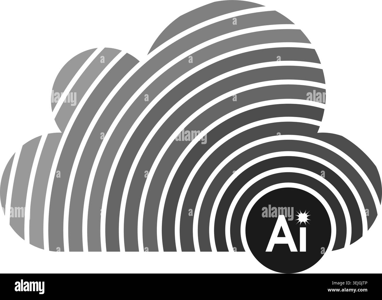 Minimal striped cloud artificial intelligence vector logo design Stock Vector