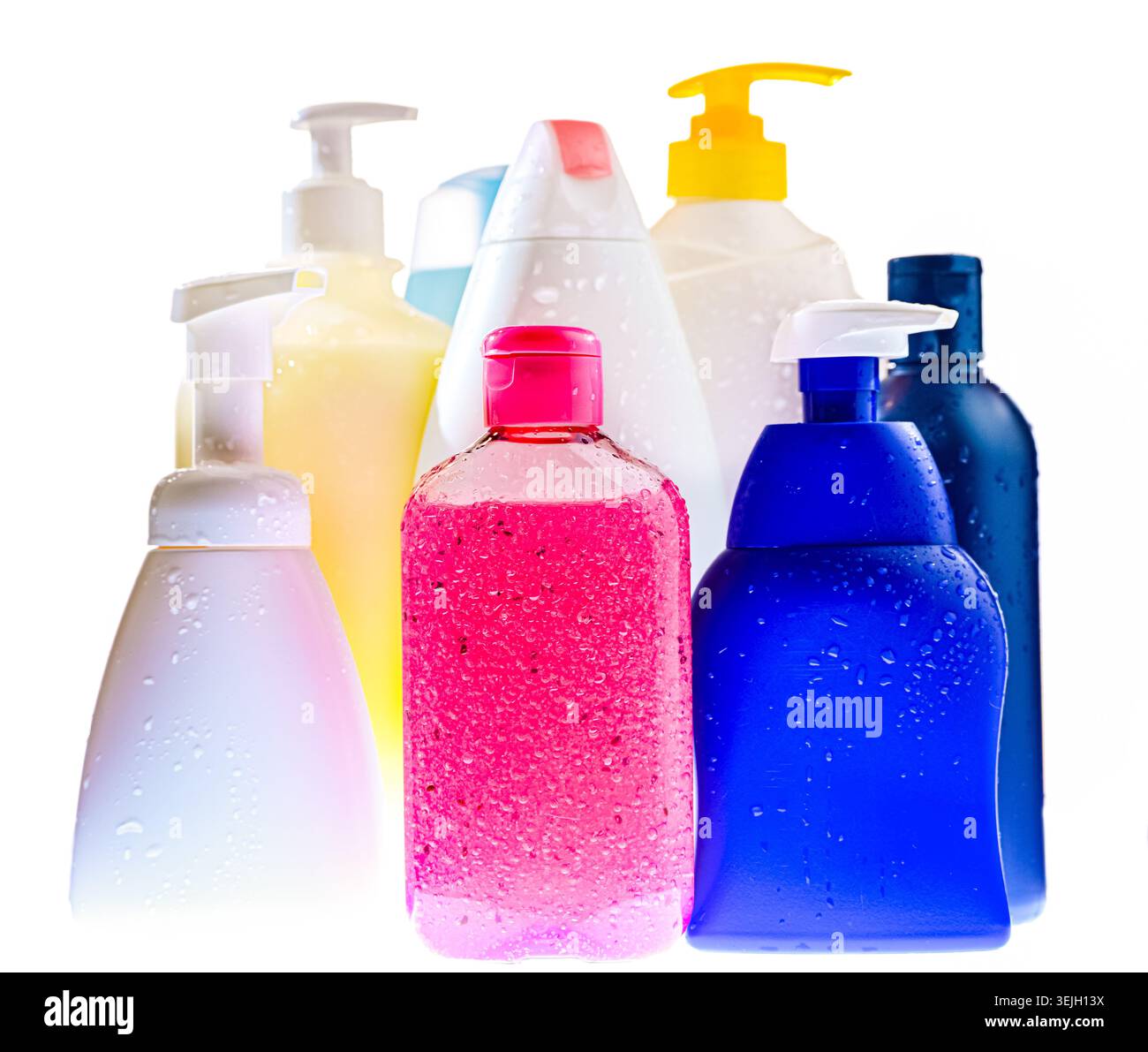 Plastic containers with different body care products. Stock Photo