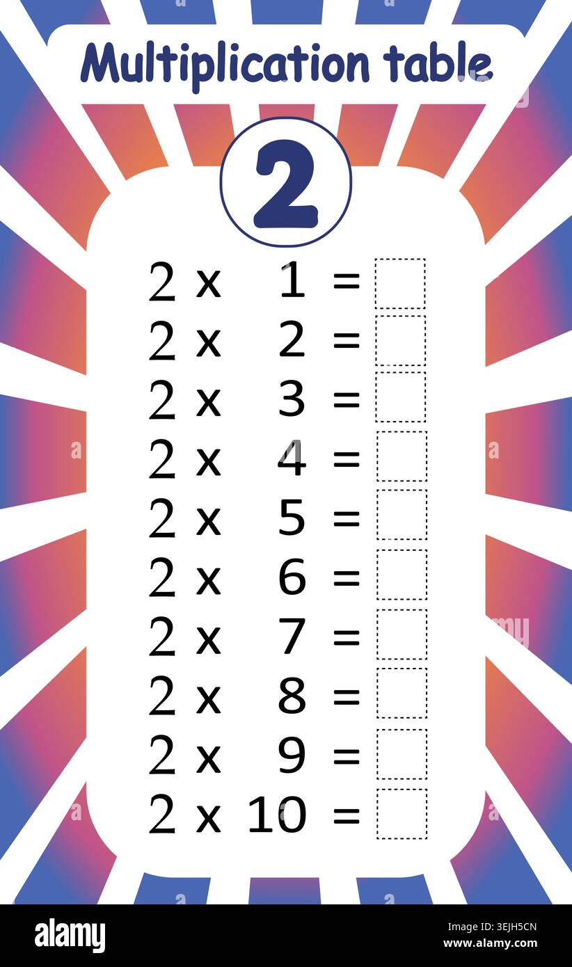 Multiplication Table for Number Two. Vector Stock Vector