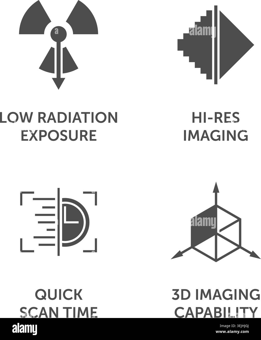 X-Ray machine features icons set - Hi-res imaging, Low radiation ...