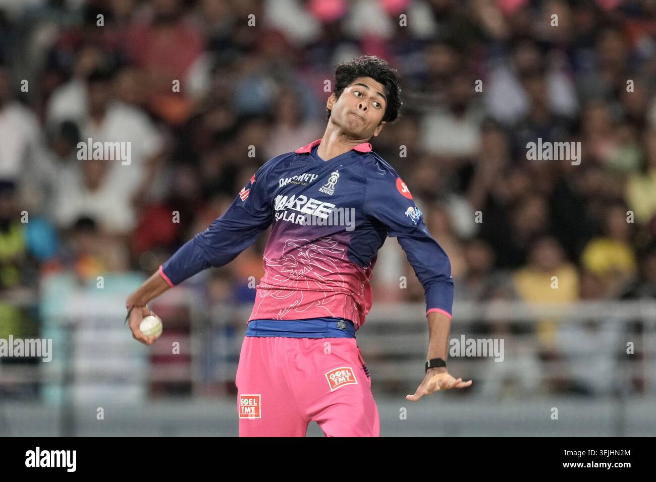 Ash Raj Rajasthan Royals' Yash Raj Punja bowls a delivery during the Indian ...