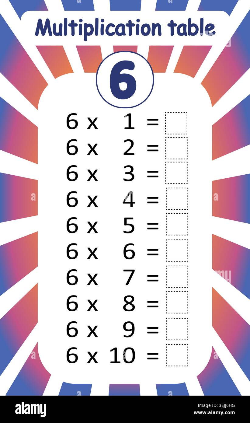 Multiplication Table for Number Six. Vector Stock Vector