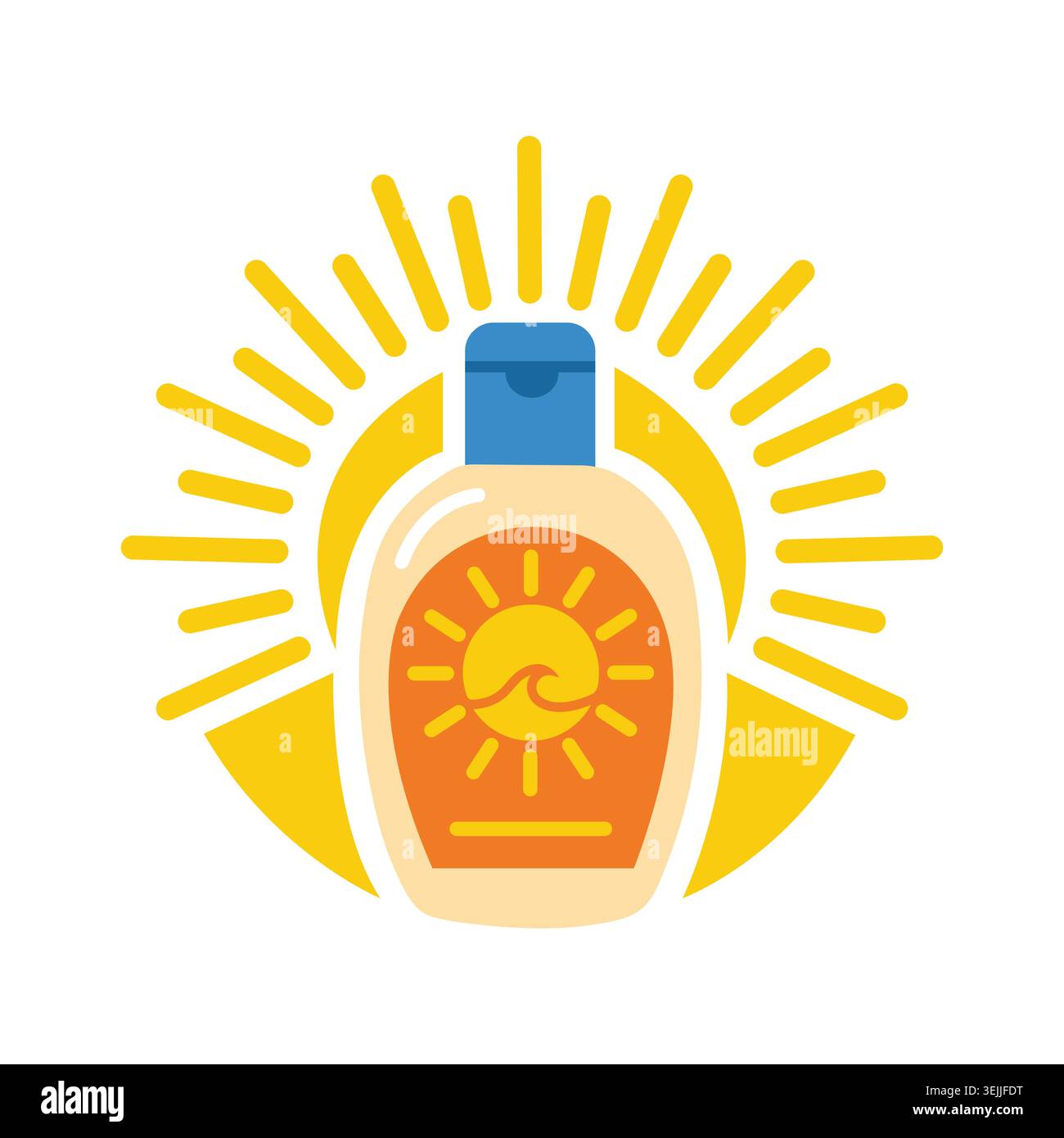 Sunscreen bottle icon with sun rays background vector Stock Vector