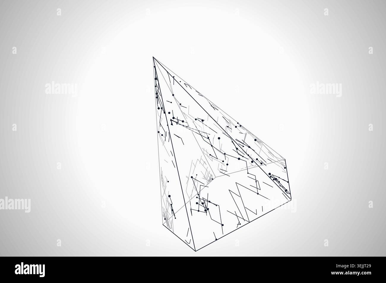 Modern technology-inspired 3D wire pyramid with layered lines and connection points Stock Vector