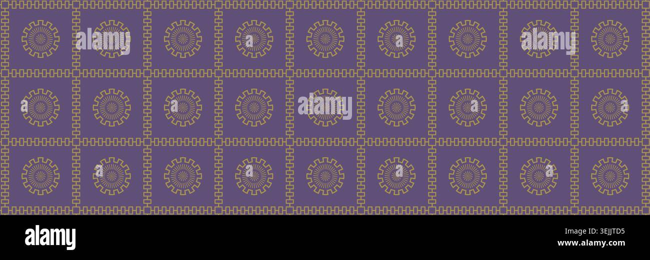 Purple and Gold Mandala Seamless Pattern. Vector Stock Vector