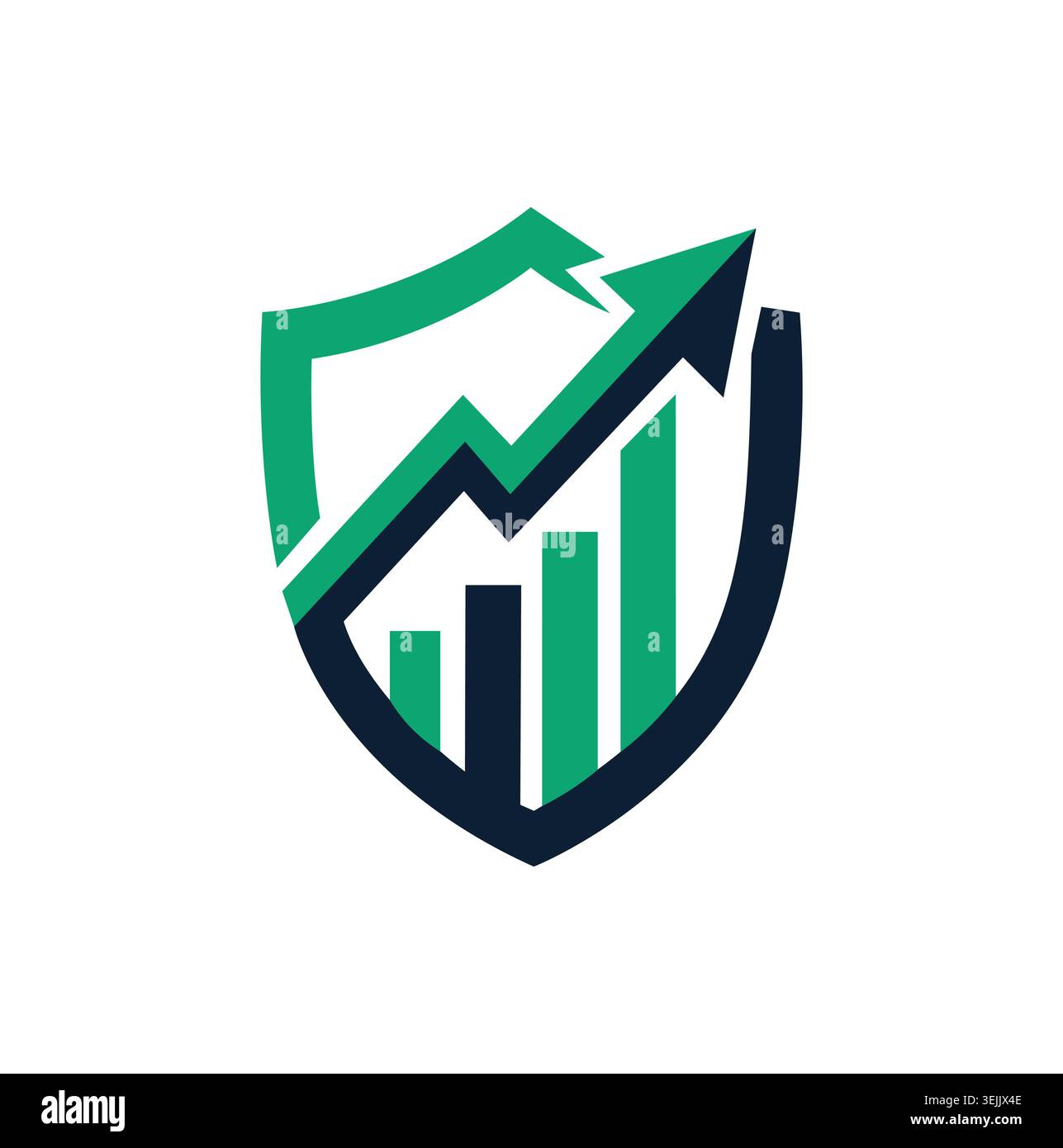 Professional shield icon displaying dynamic business progress and data chart. Stock Vector