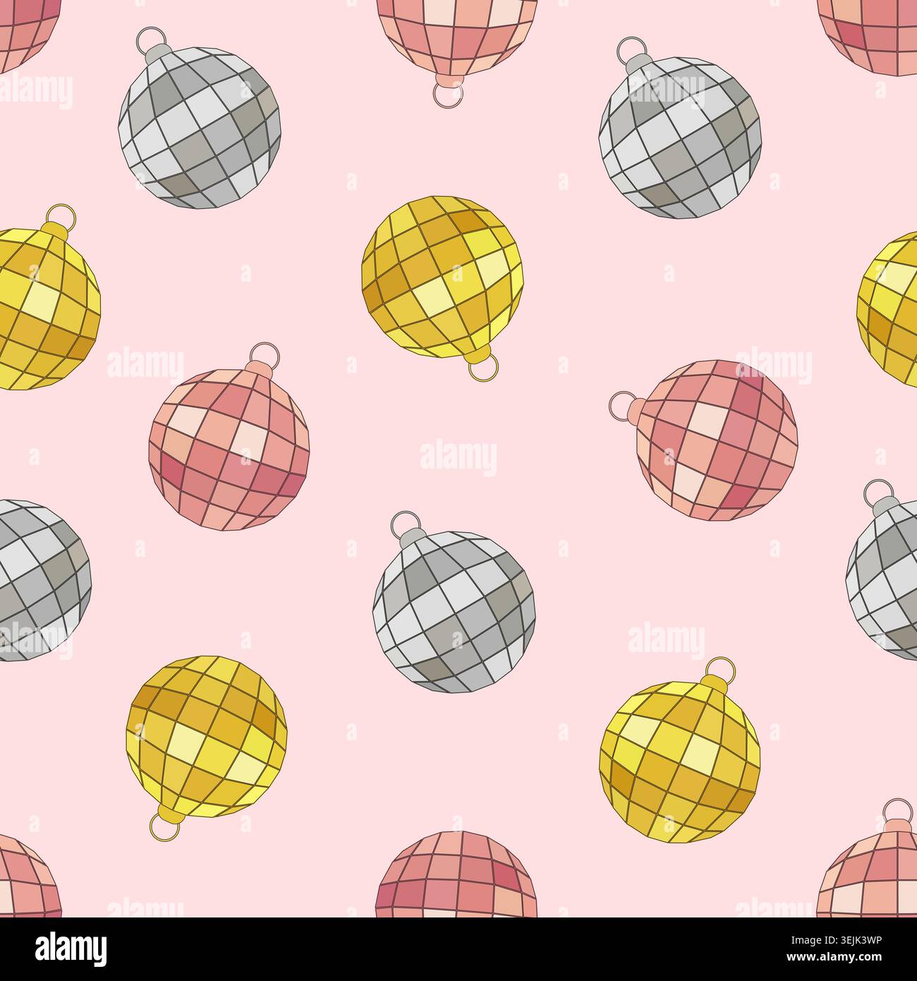 Christmas ball seamless pattern on pink background. Vector design. Stock Vector