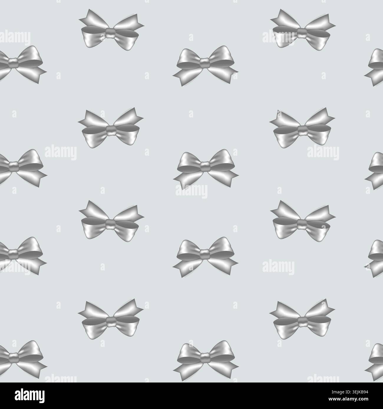 Silver bows seamless pattern on light grey background. Vector design. Stock Vector