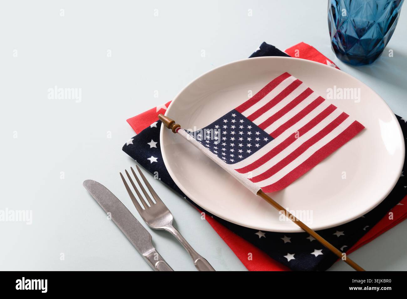 Table setting for Independence Day on white. Stock Photo