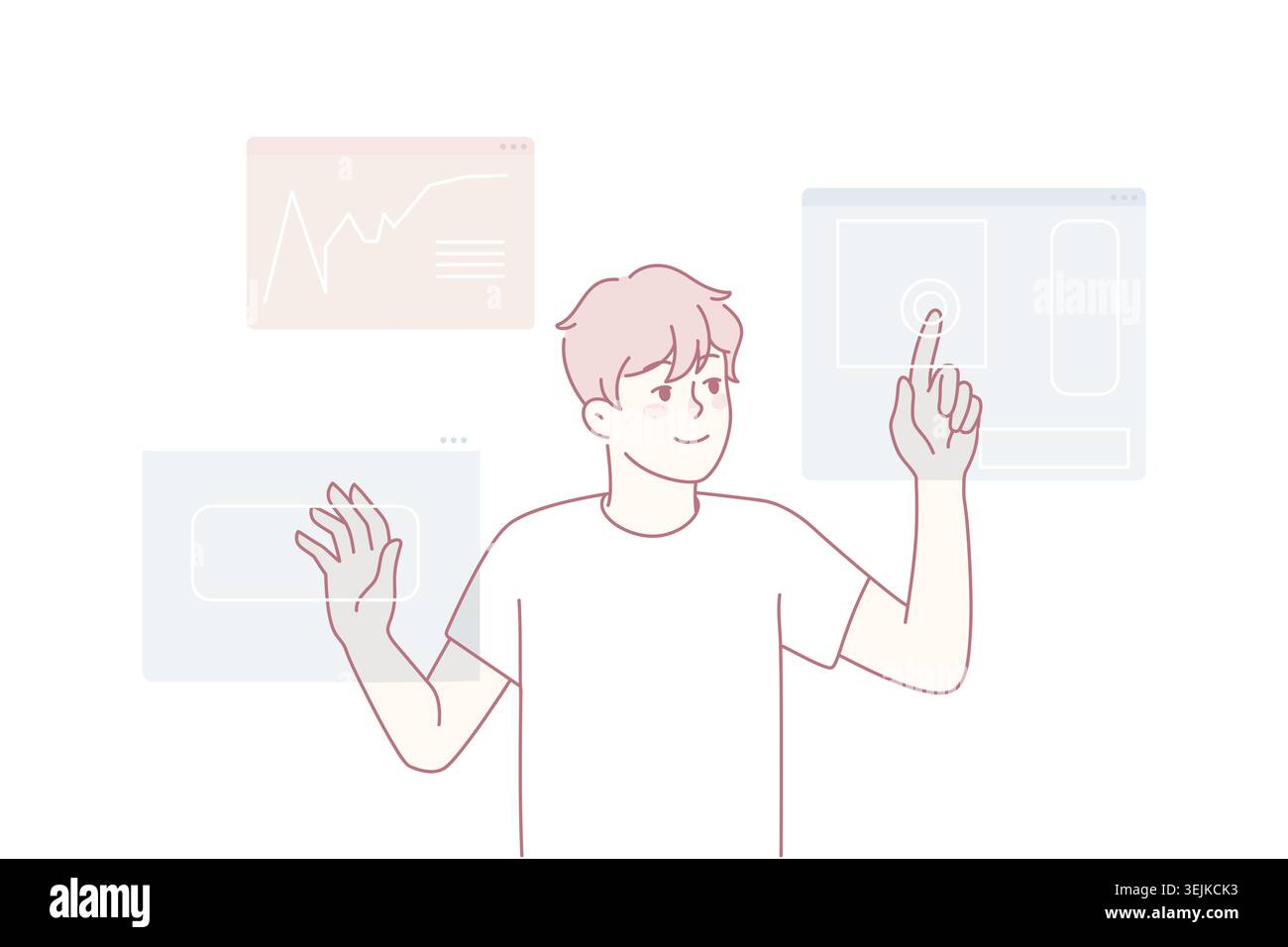Man designer use touchpad access personal identification. Male using creative digital app interface. Web design and technology. Vector illustration. Stock Photo