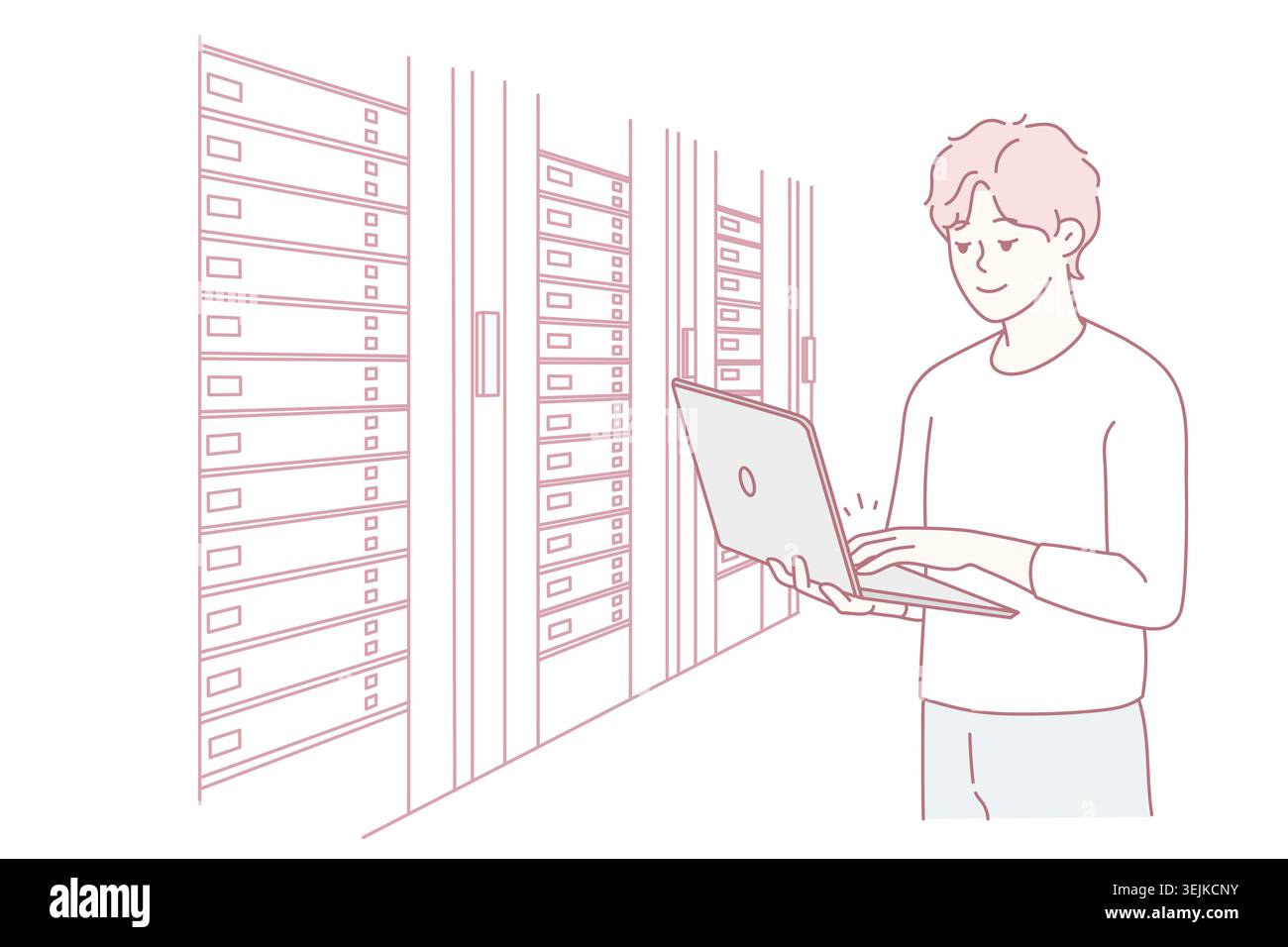 Male engineer work in server room Stock Photo