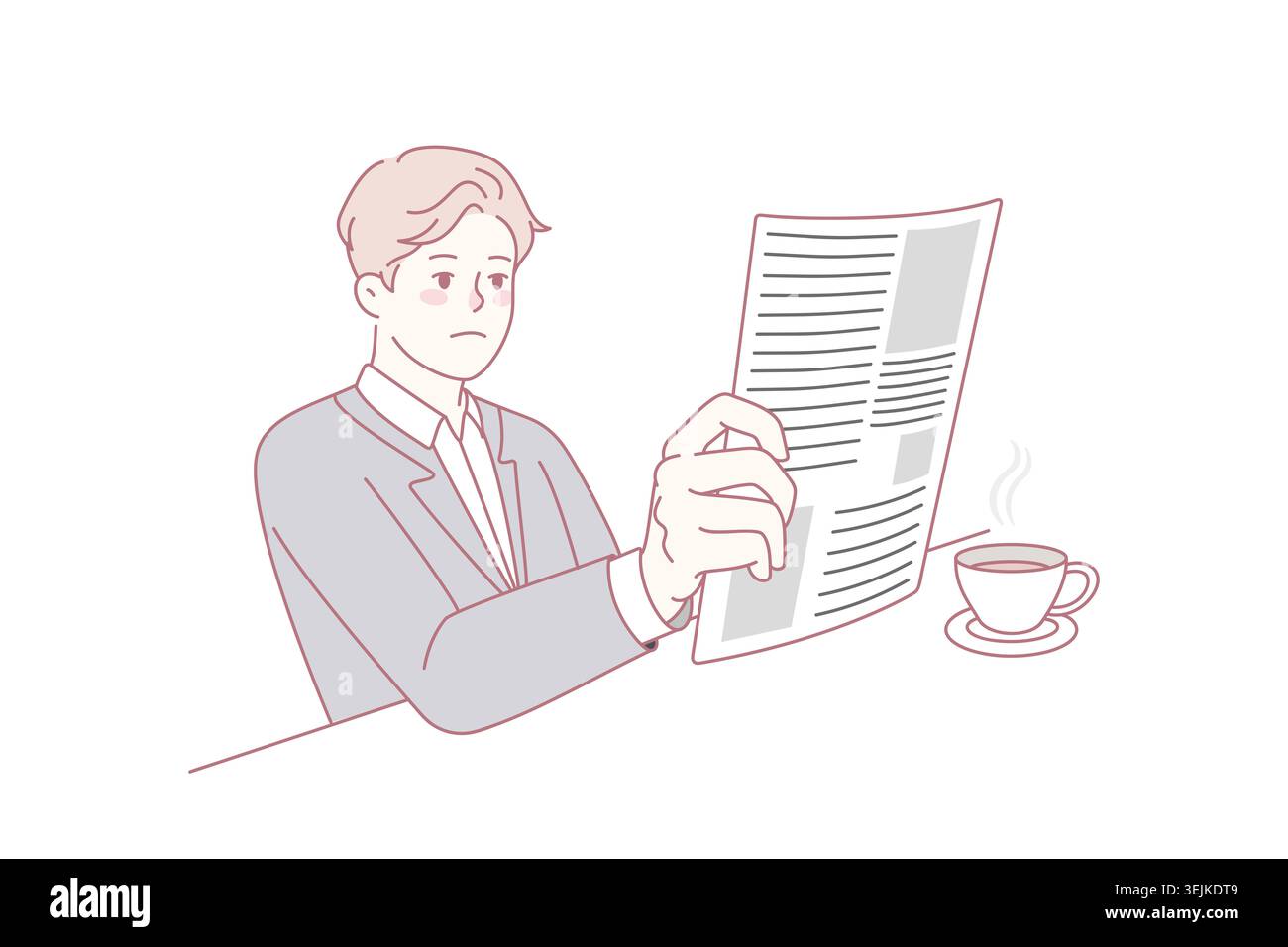 Businessman reading newspaper drinking coffee Stock Photo
