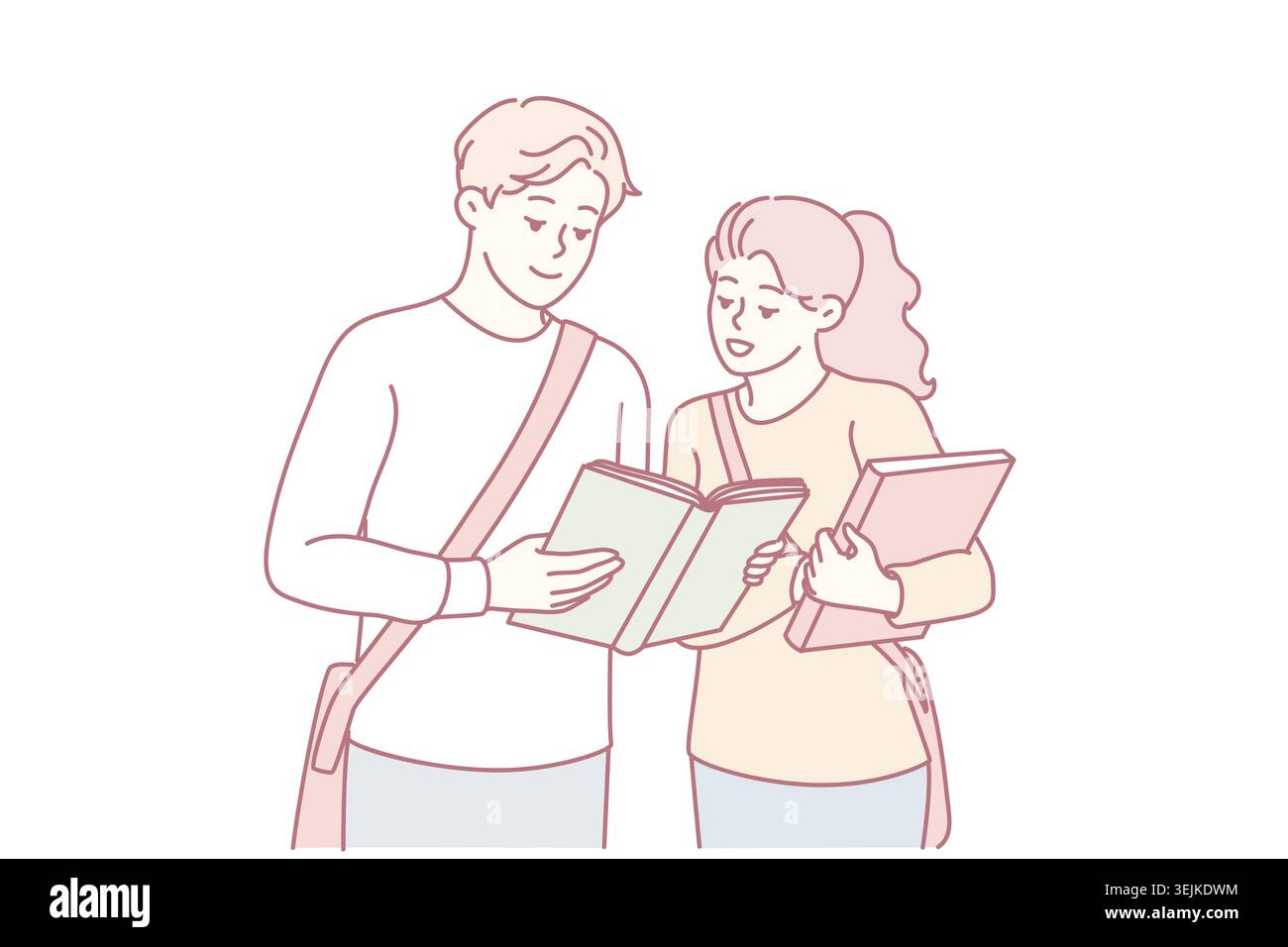 Students actively discussing and referencing learning resources together, learners collaborating closely using digital tablets a Stock Photo