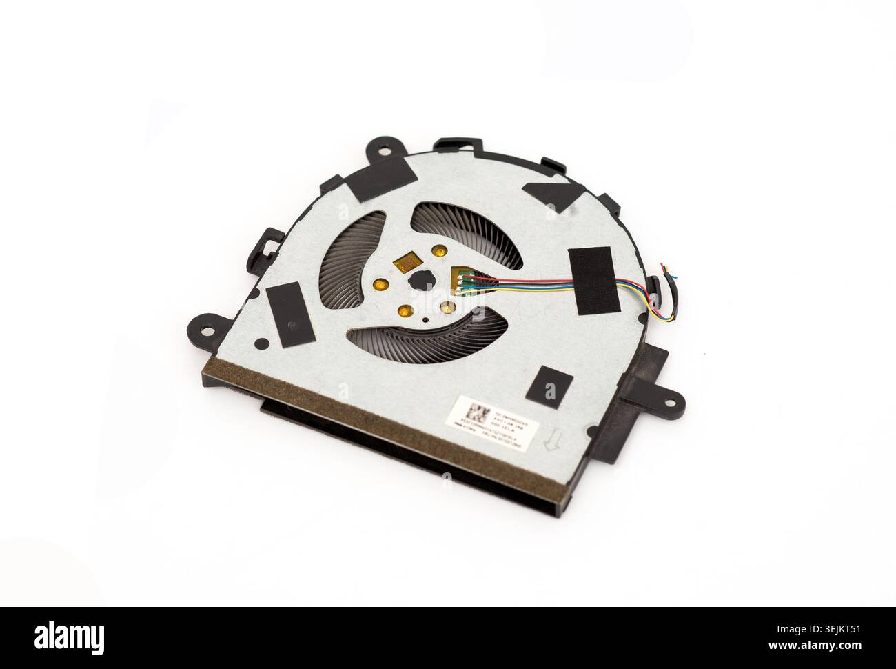 Laptop cooling fan isolated on white background, internal computer cooling component. Stock Photo