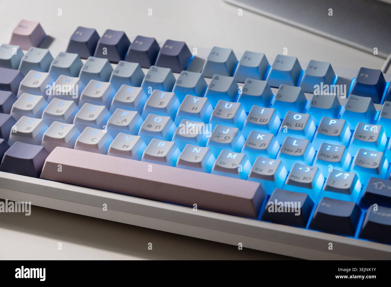 Mechanical keyboard with blue backlight Stock Photo