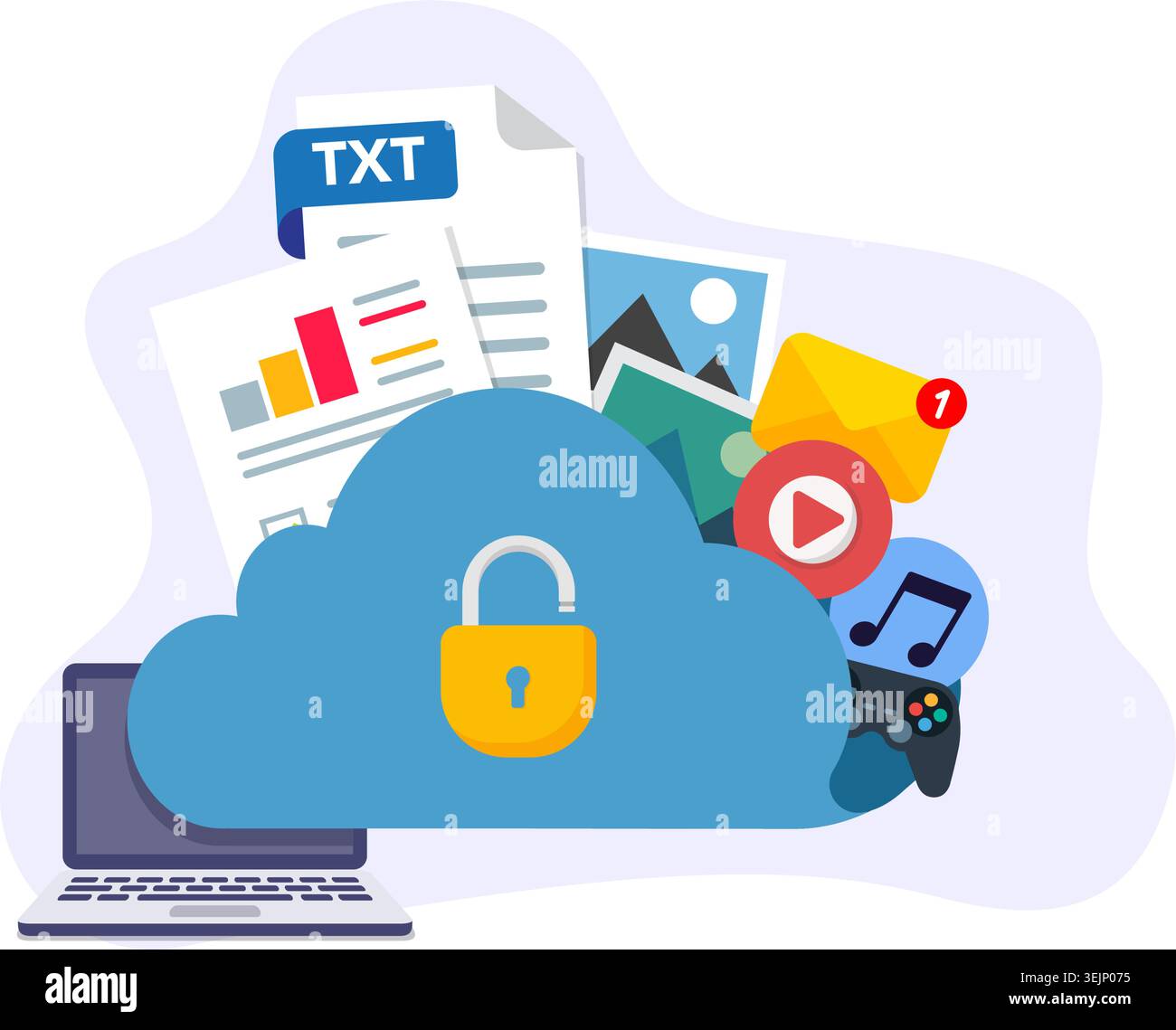Cloud computing storage concept with digital file management and secure data backup services. Stock Illustration. Stock Vector