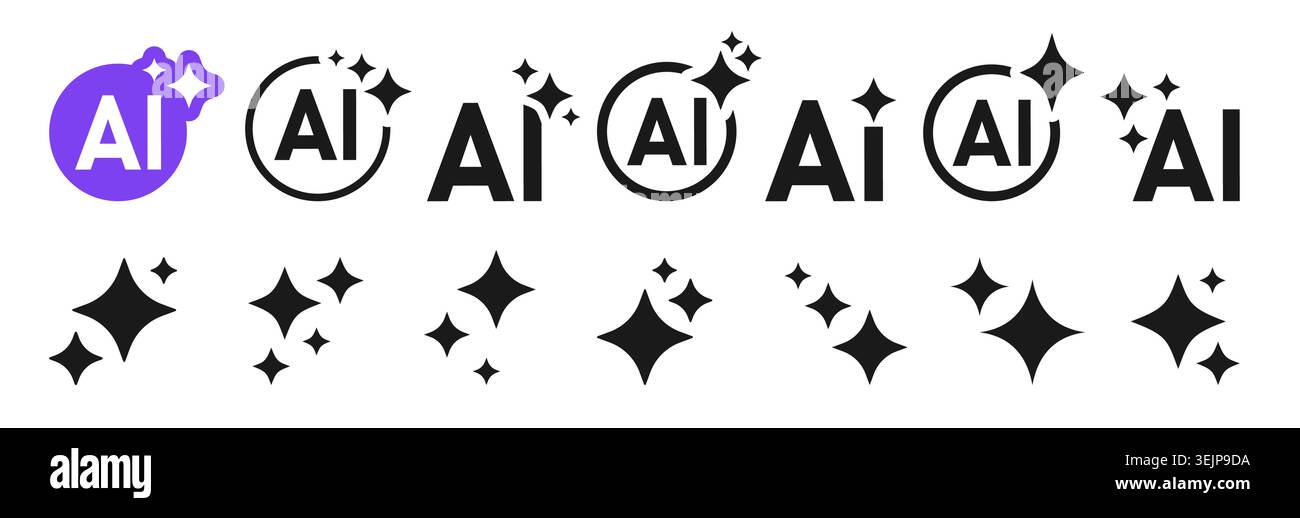 Sparkle icon set for AI. Artificial intelligence star symbols magic ...