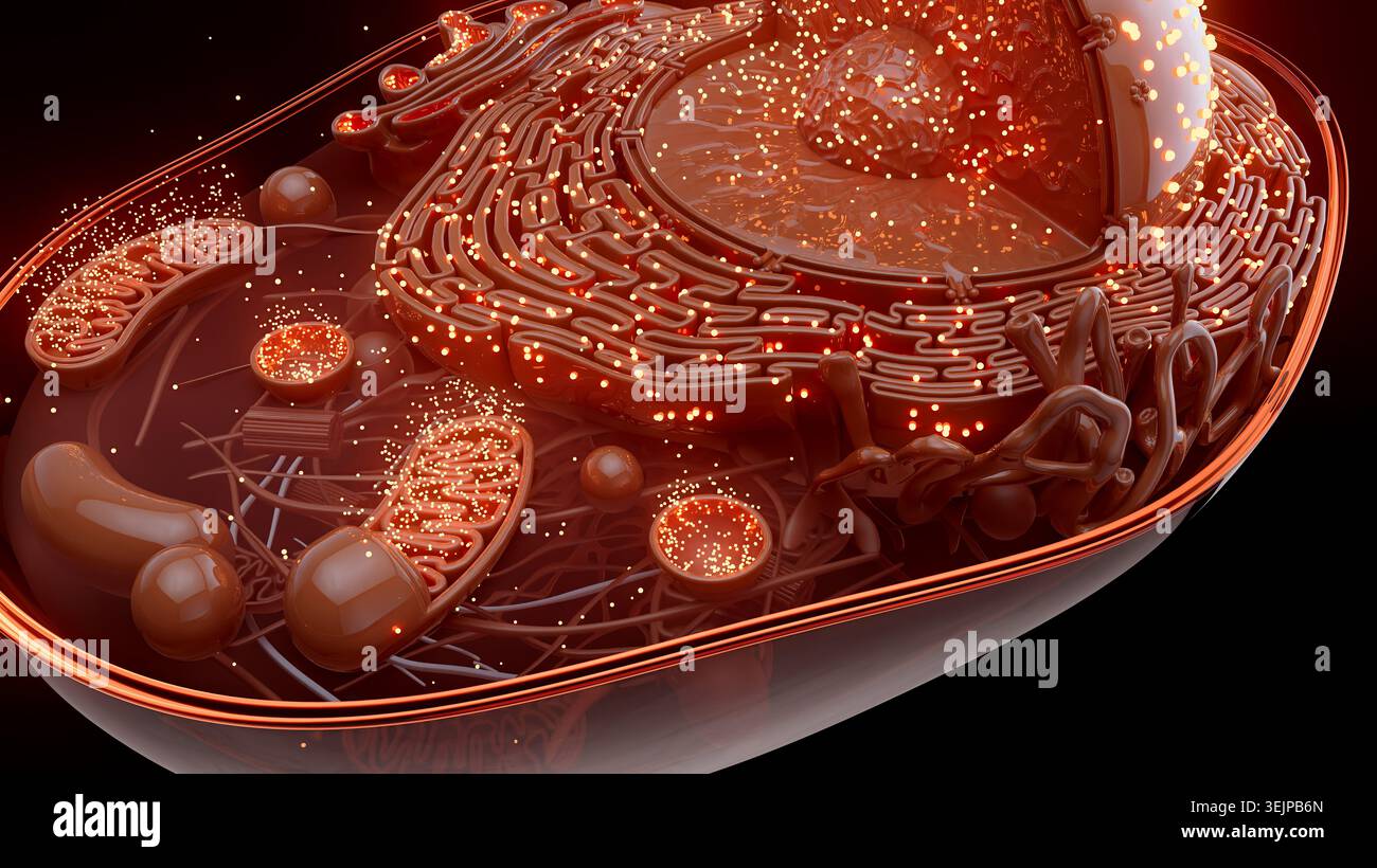 Illustration of a cross-section through an animal cell. The cell is ...