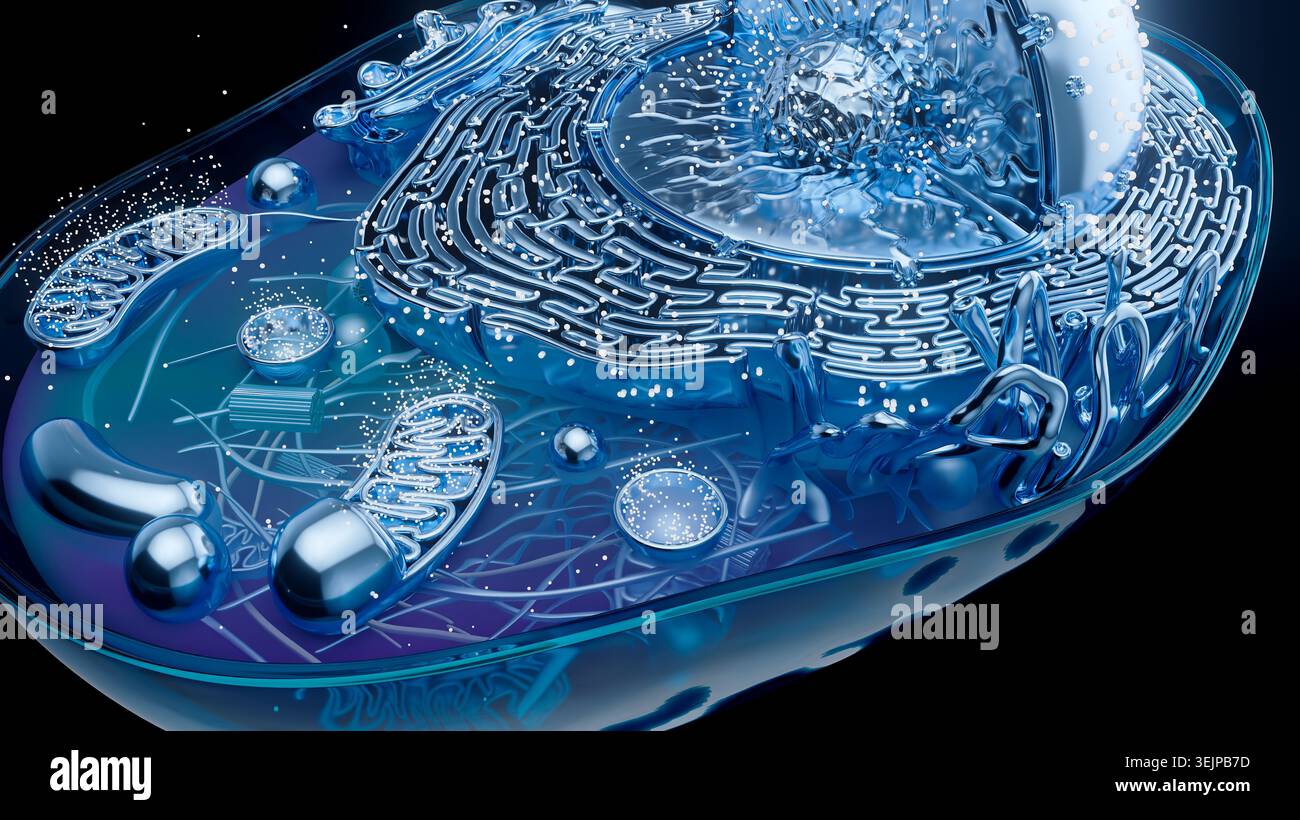 Illustration of a cross-section through an animal cell. The cell is ...