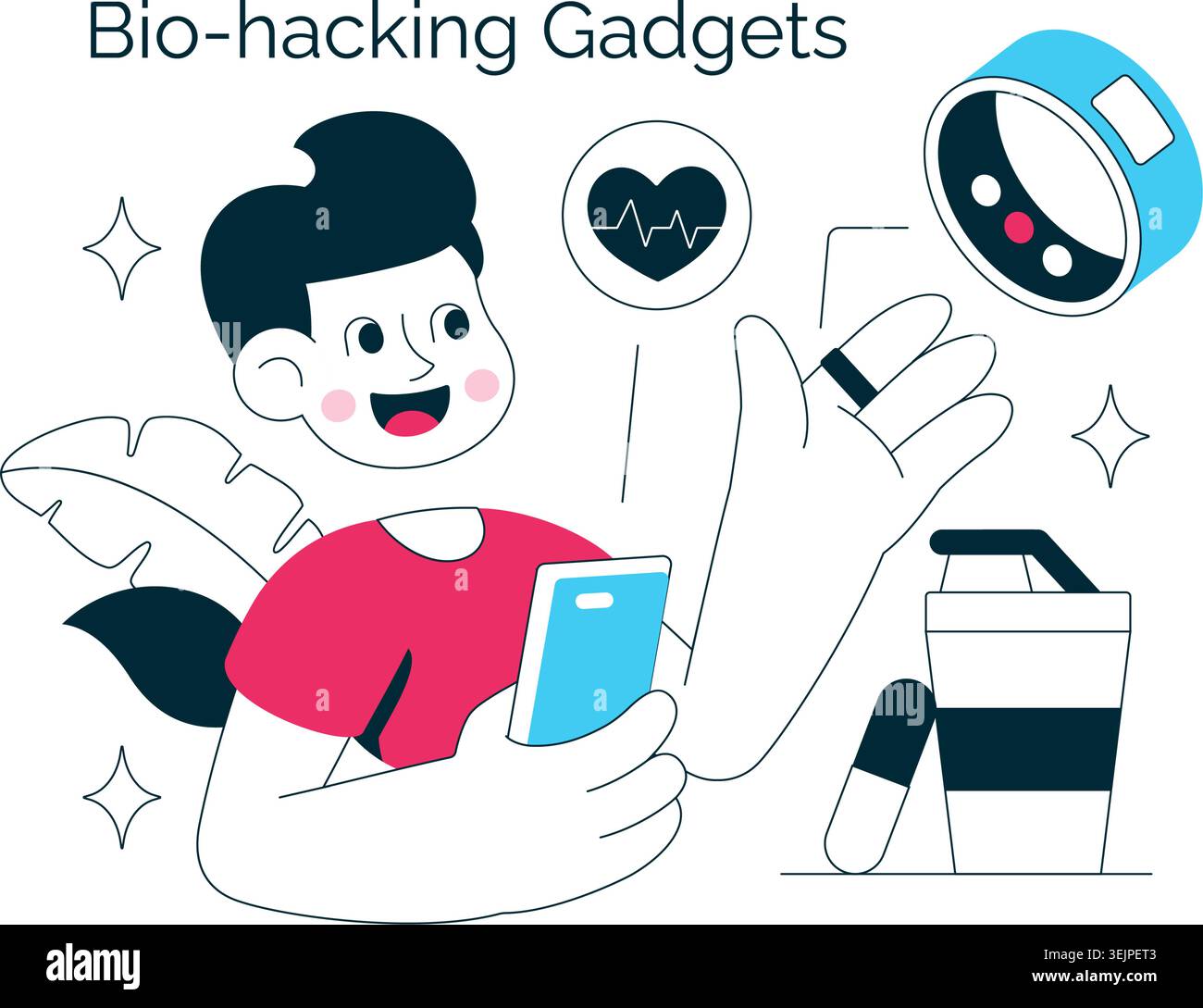 Bio Hacking Gadgets Vector Illustration Featuring Wearable Health ...
