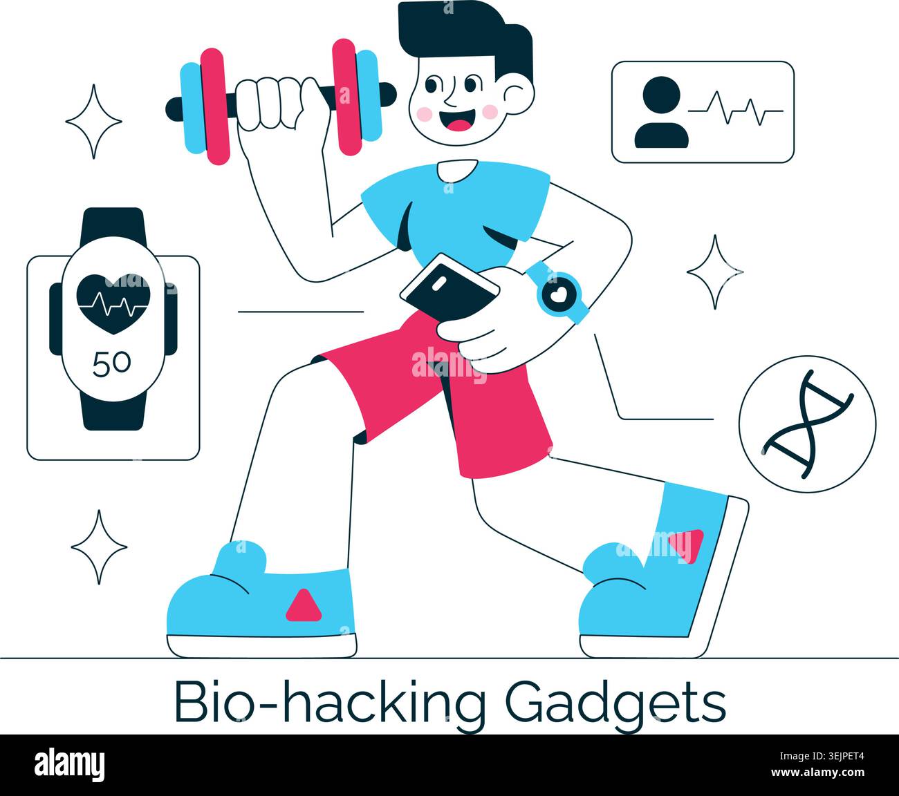 Bio Hacking Gadgets Vector Illustration Featuring Wearable Health ...