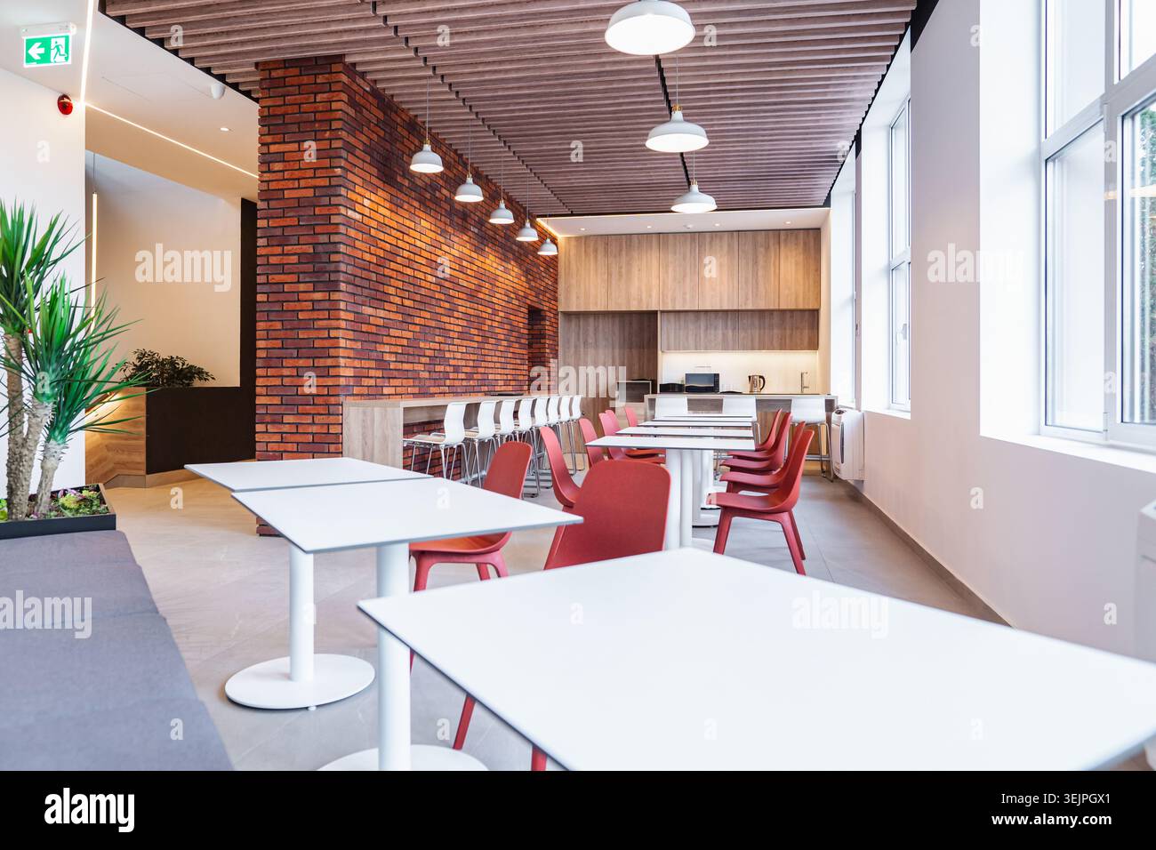 A modern empty canteen in an office building Stock Photo