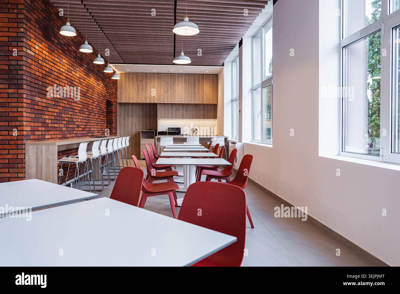 A modern empty canteen in an office building Stock Photo