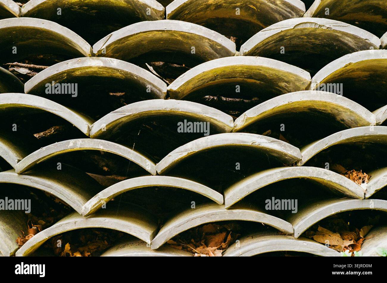 Curved Traditional Roof Tiles Pattern Stock Photo