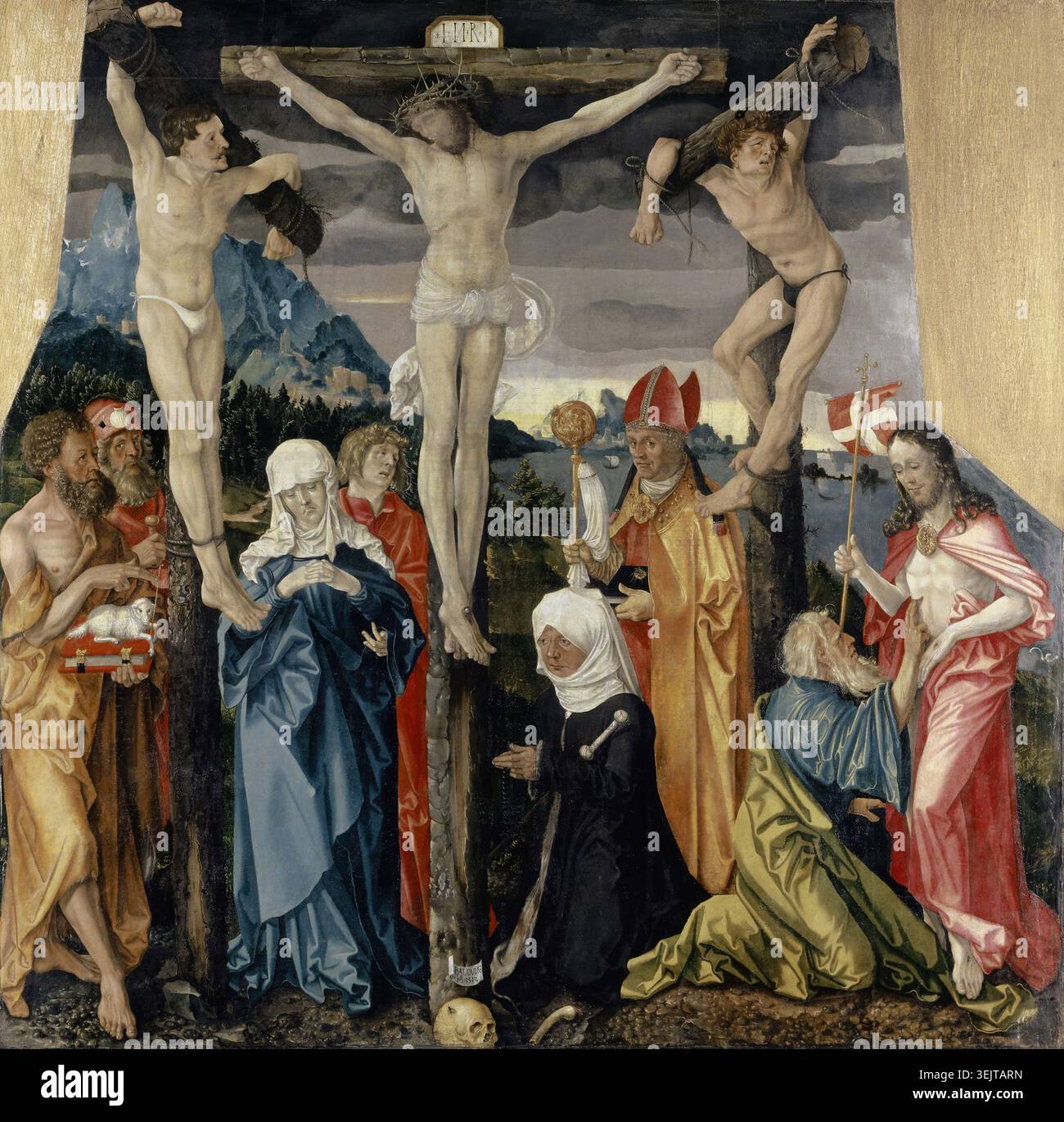 The crucifixion with saints and a donor hi-res stock photography