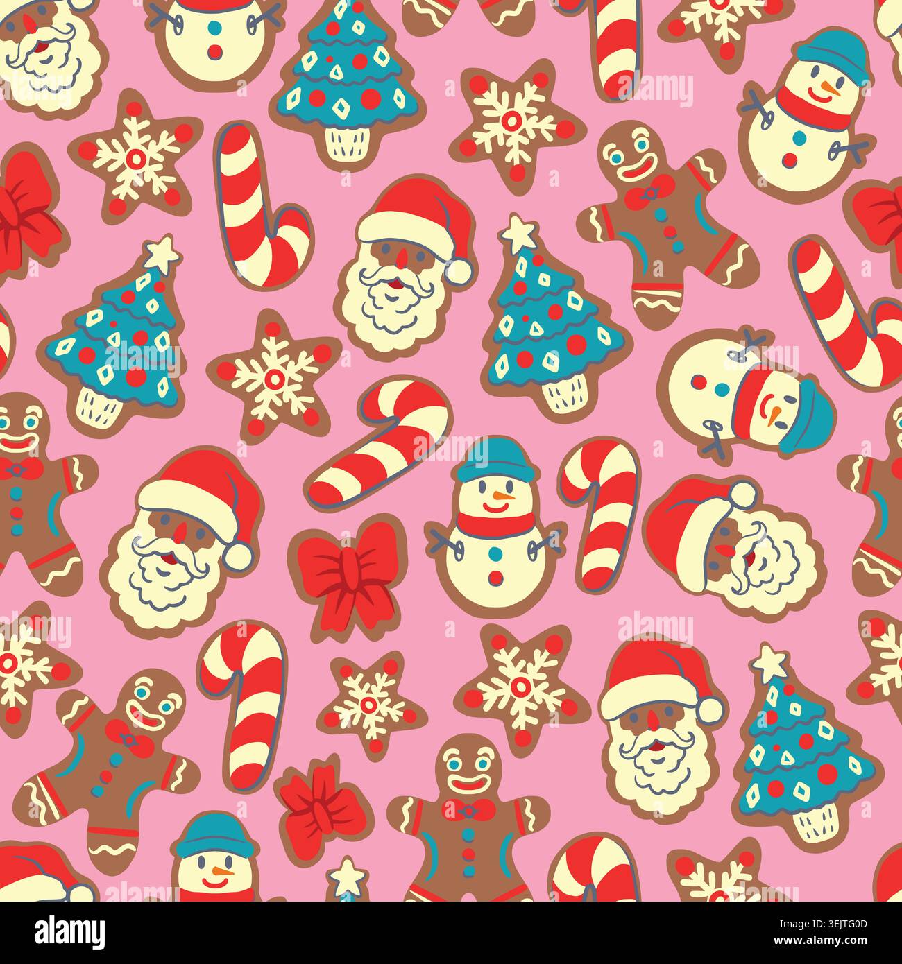 Christmas cookie seamless pattern with gingerbread candy canes festive dessert treats Stock Vector