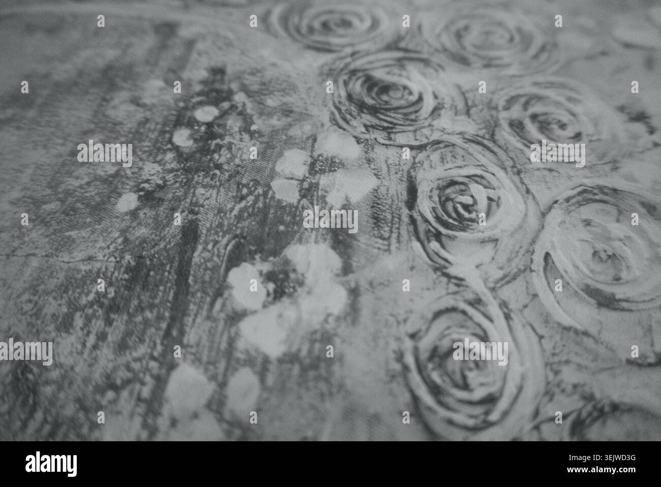 Black and White Abstract Rose Floral Pattern Fabric Texture Stock Photo