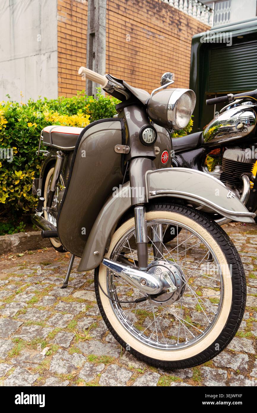 Maia - Porto - Portugal , 30 May, 2026: Classic moped with whitewall tires reflecting retro style and design. Stock Photo