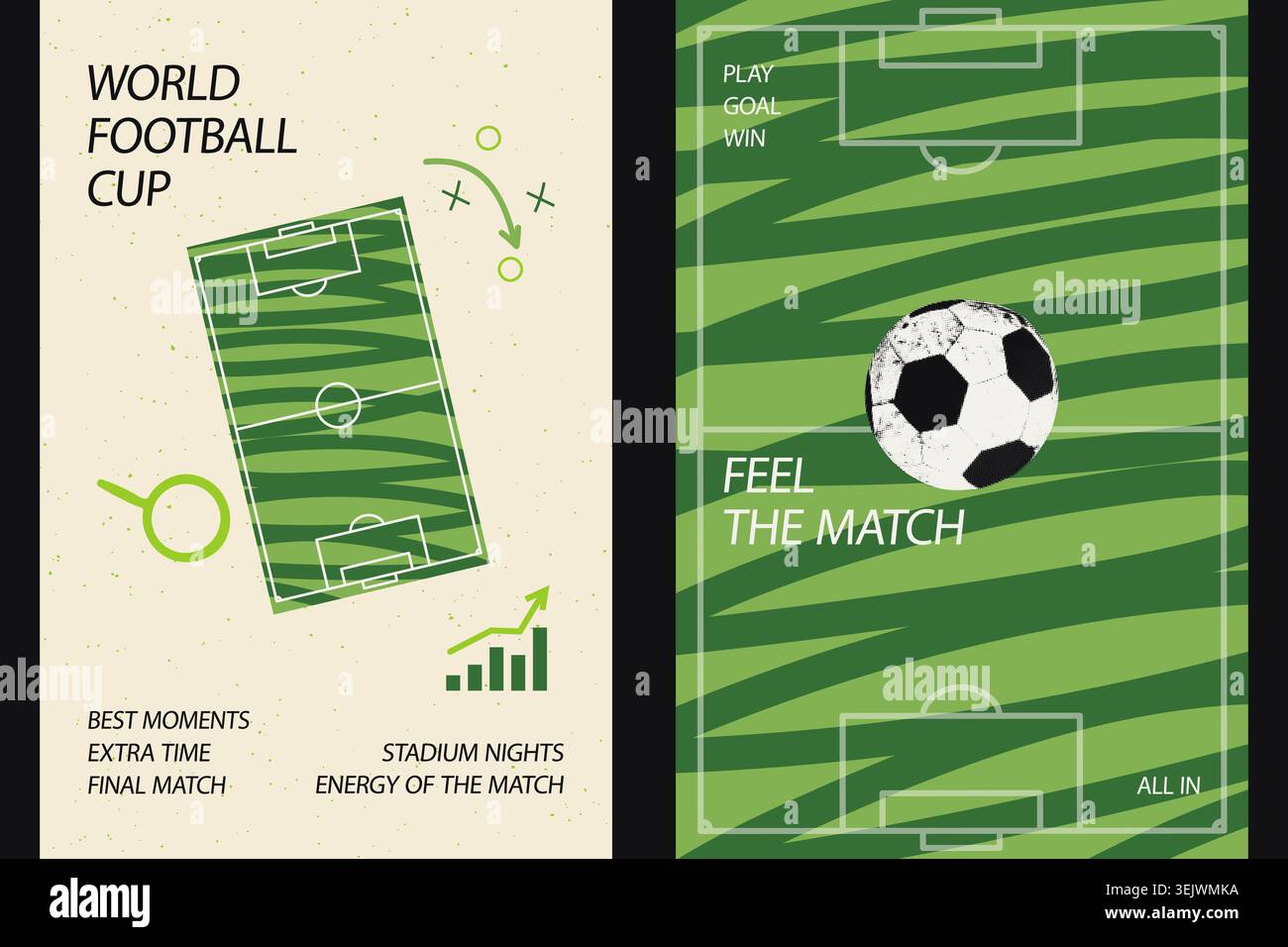Football soccer halftone collage posters set vector illustration Stock Vector