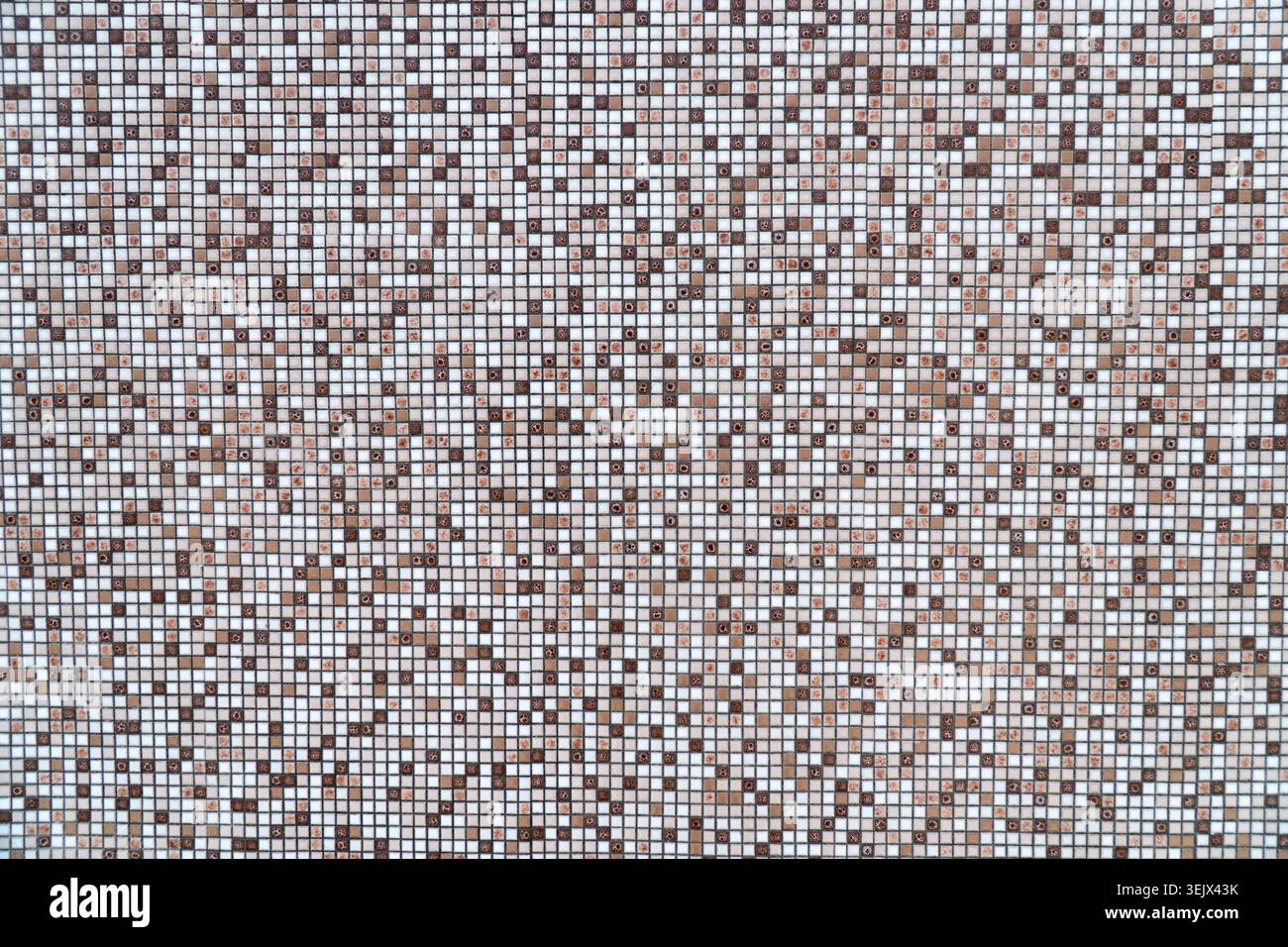mosaic background with small square tiles in brown and white tones Stock Photo