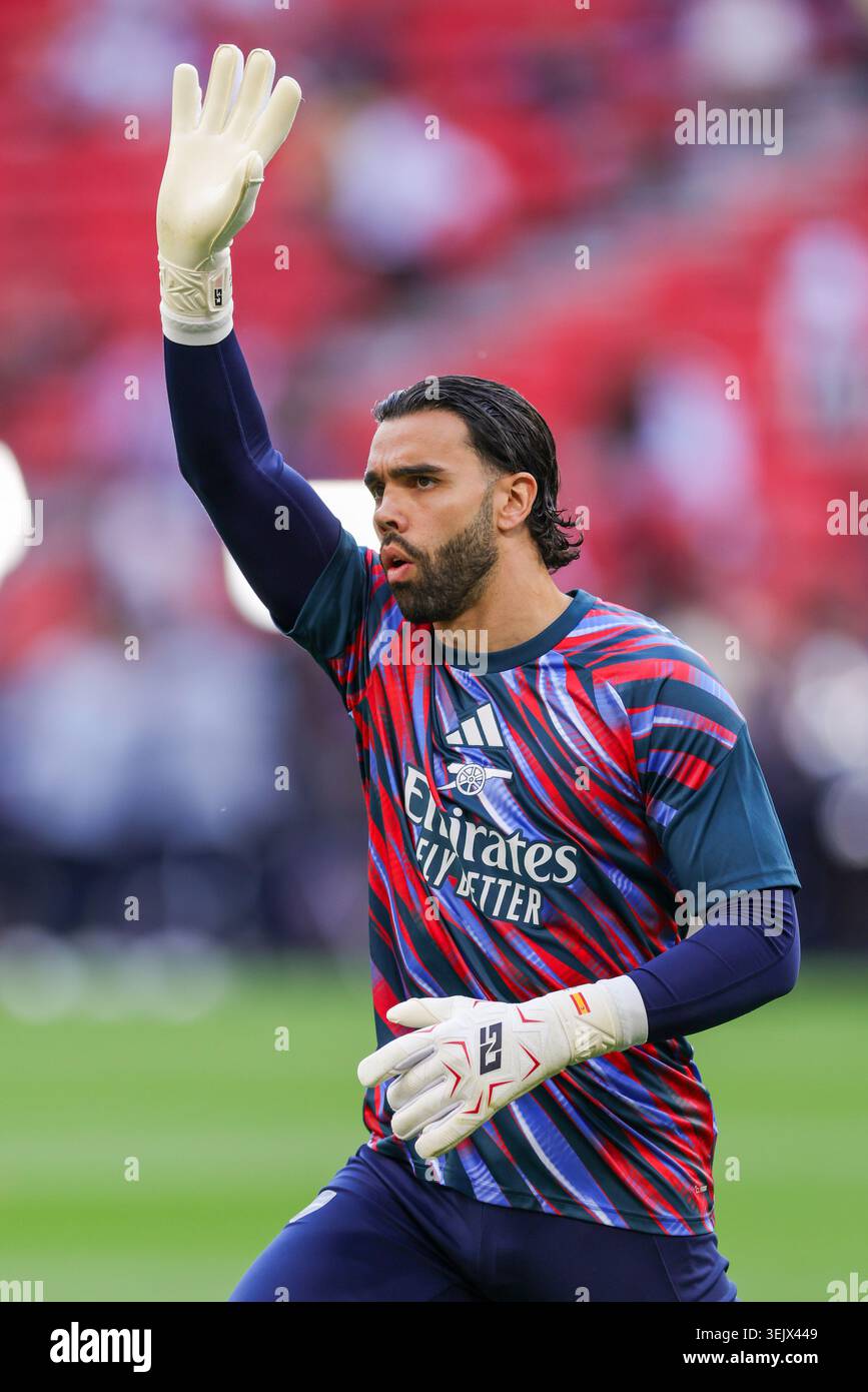 BUDAPEST, HUNGARY - MAY 30: Arsenal goalkeeper David Raya prior to the ...