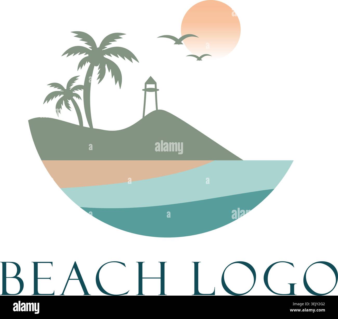 Tropical beach logo featuring palm tree Stock Vector