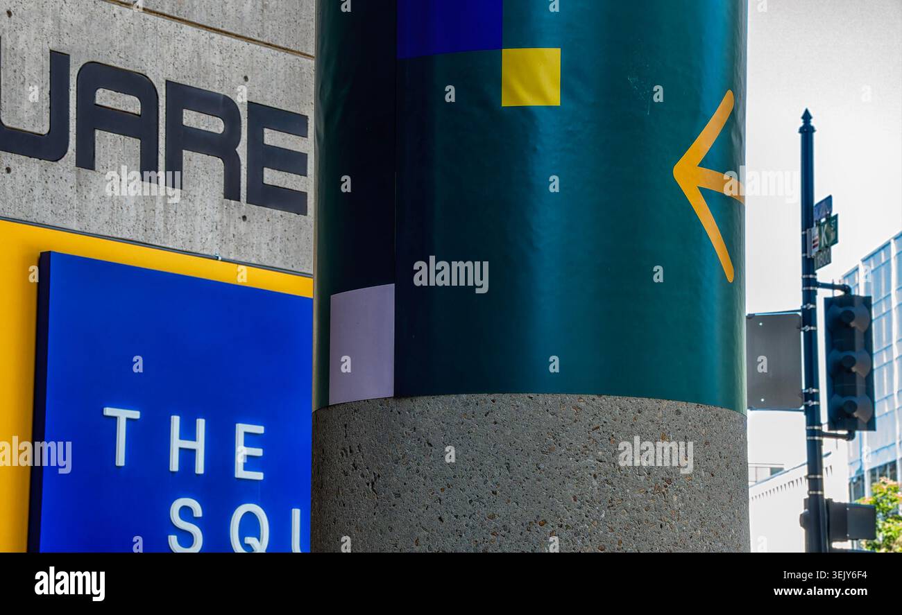Round concrete pillars on a building Stock Photo