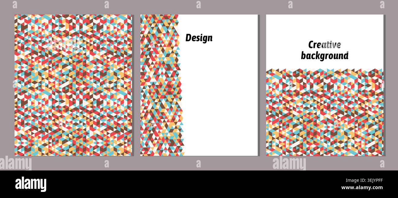 Set of vector cover notebook design. Abstract rainbow minimal triangles halftone template design for notebook paper, copybook brochures, book Stock Vector