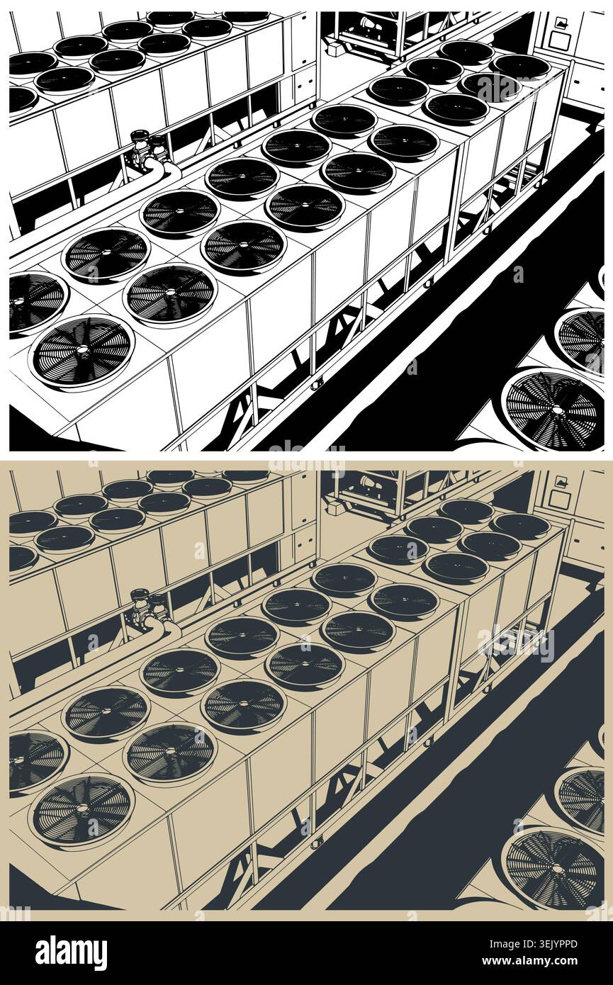 Industrial HVAC chiller stylized vector illustrations Stock Vector