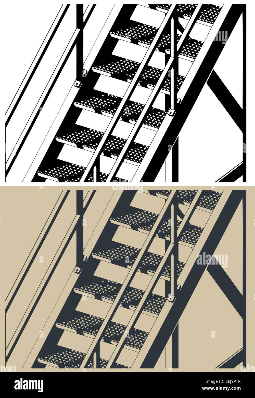 Industrial metal stairs isometric stylized vector illustrations Stock Vector