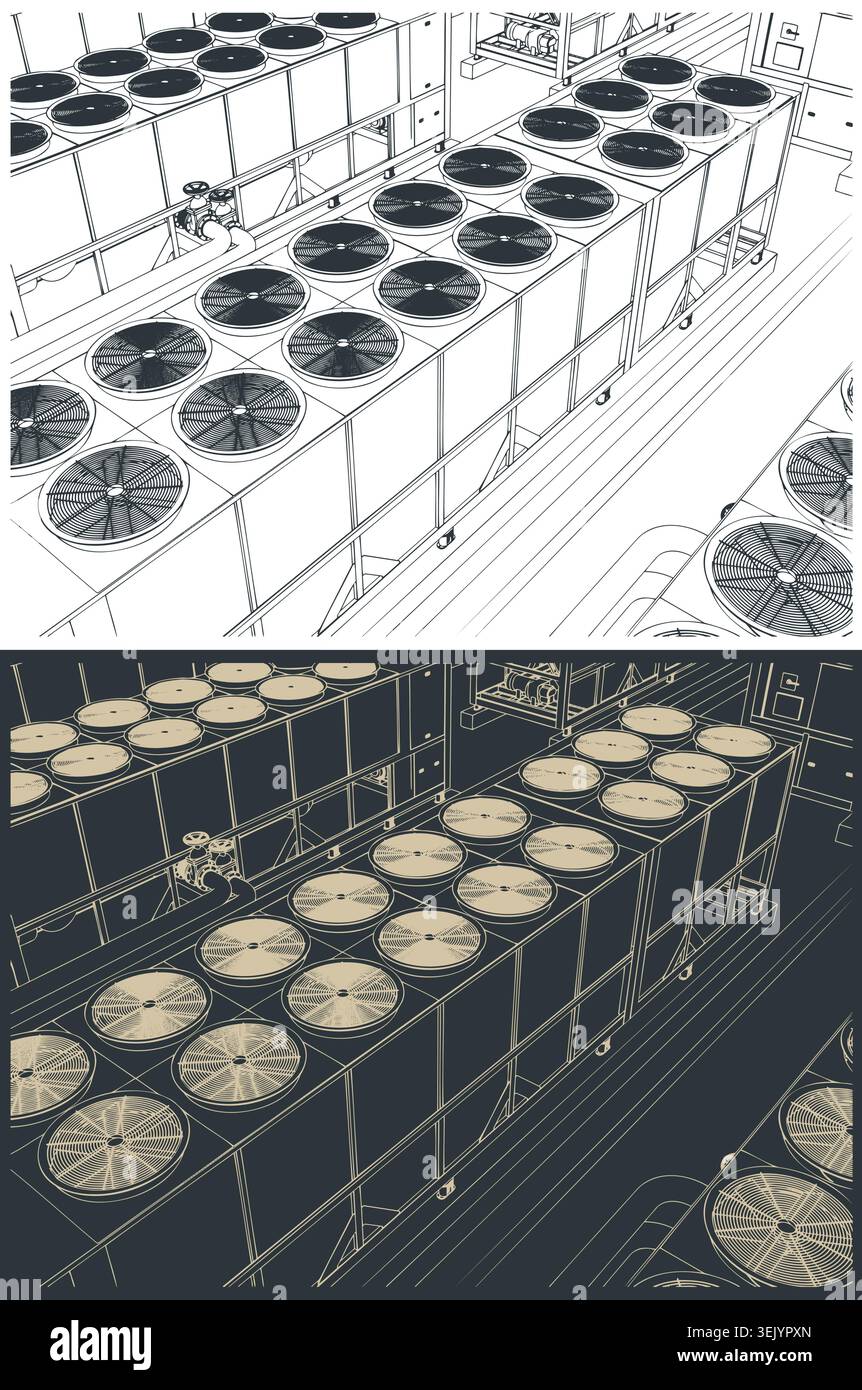 Industrial HVAC chiller stylized vector illustrations Stock Vector