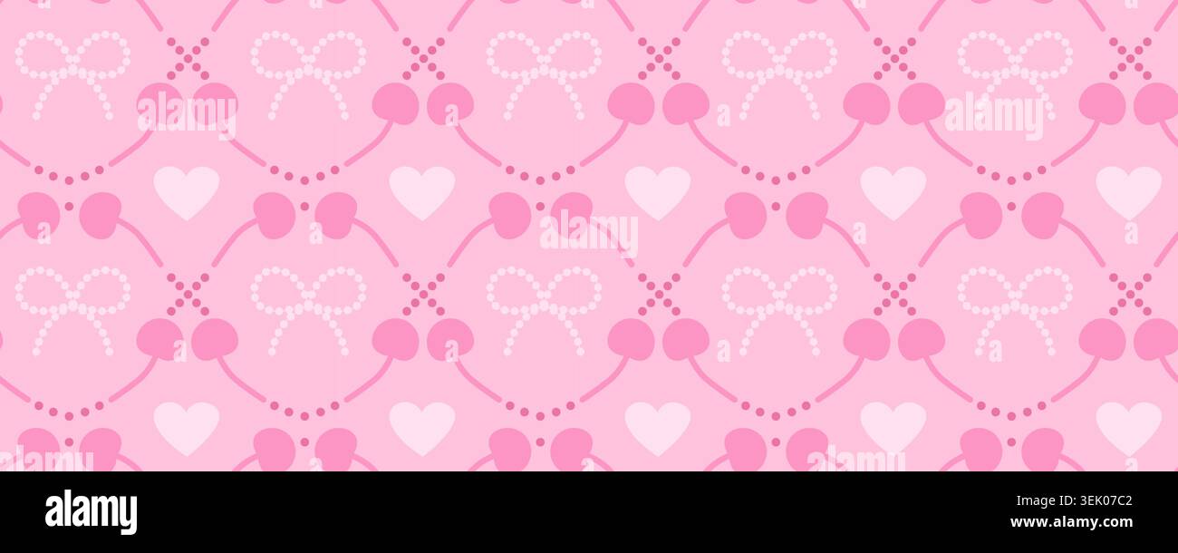 Cute Pink Cherry Bow Check Pattern Retro Valentine Seamless Design Stock Vector