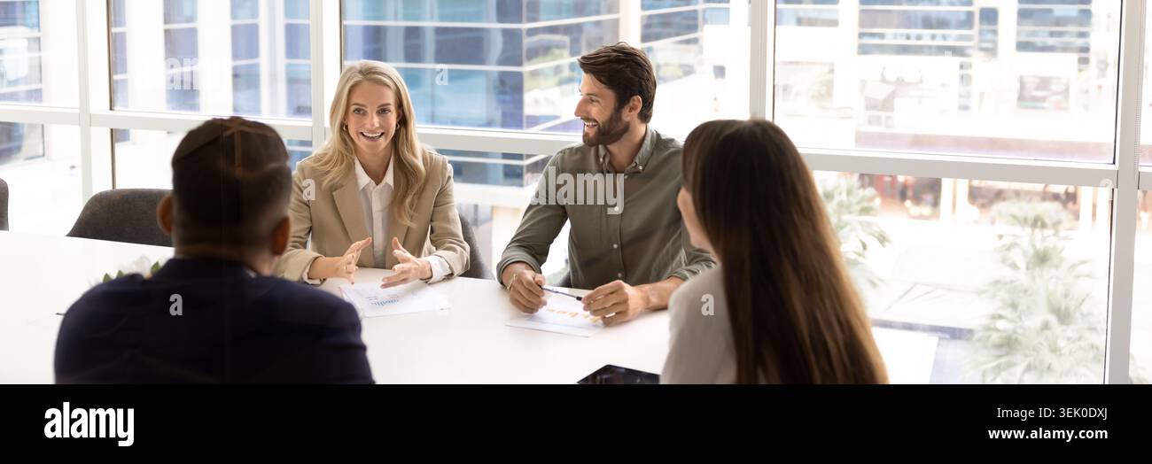 Business team discussing joint project in office Stock Photo