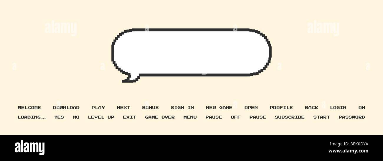 Empty dialogue box with different text or message bubble. Y2k style collection. Retro pixelated frame for 8 bit game style Stock Vector