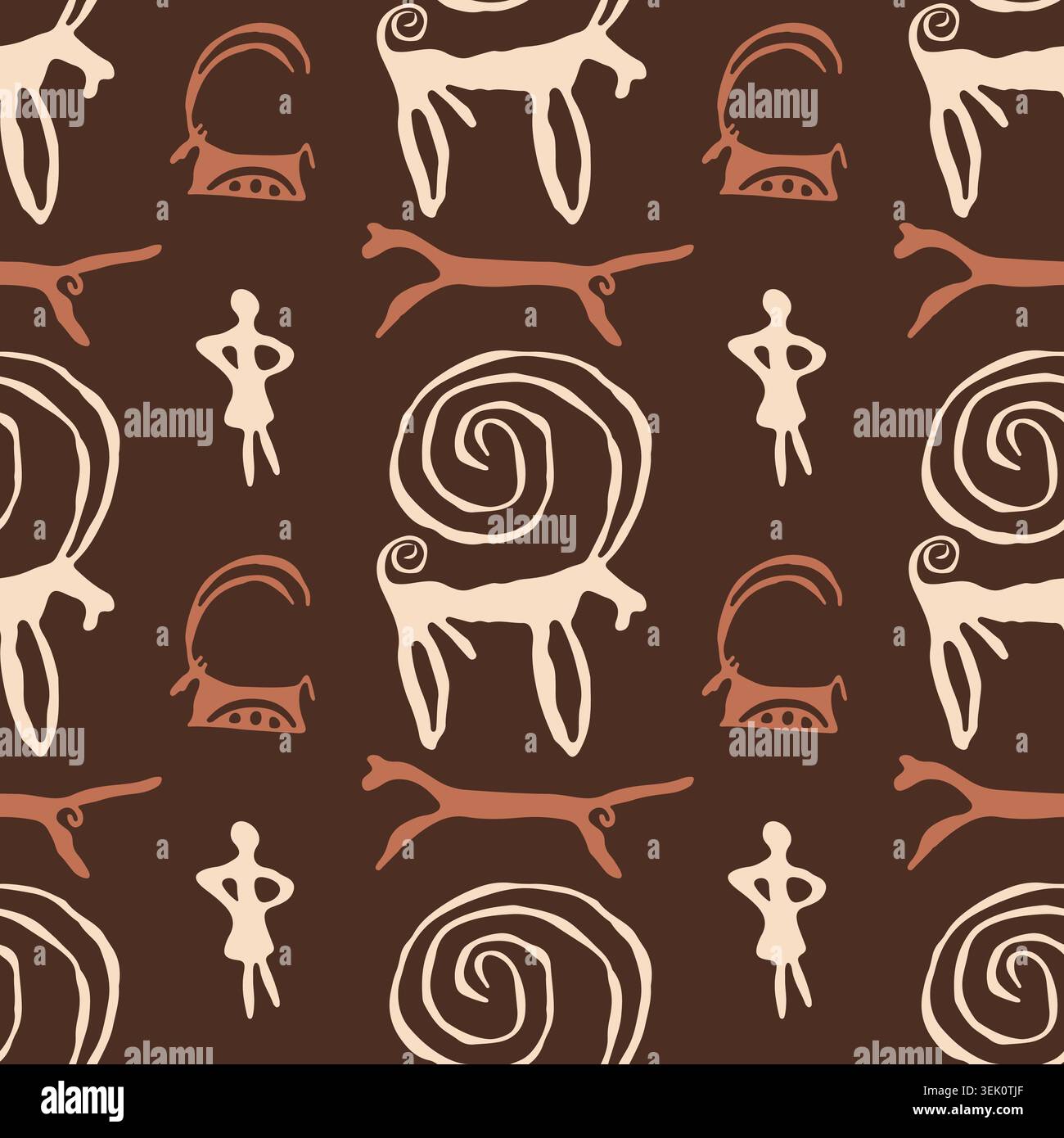 Prehistoric petroglyph seamless pattern with wild animals Stock Vector